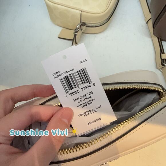 NWT Coach CY752 Mini Jamie Camera Bag In Signature Canvas Gold/White/Chalk - Picture 5 of 9